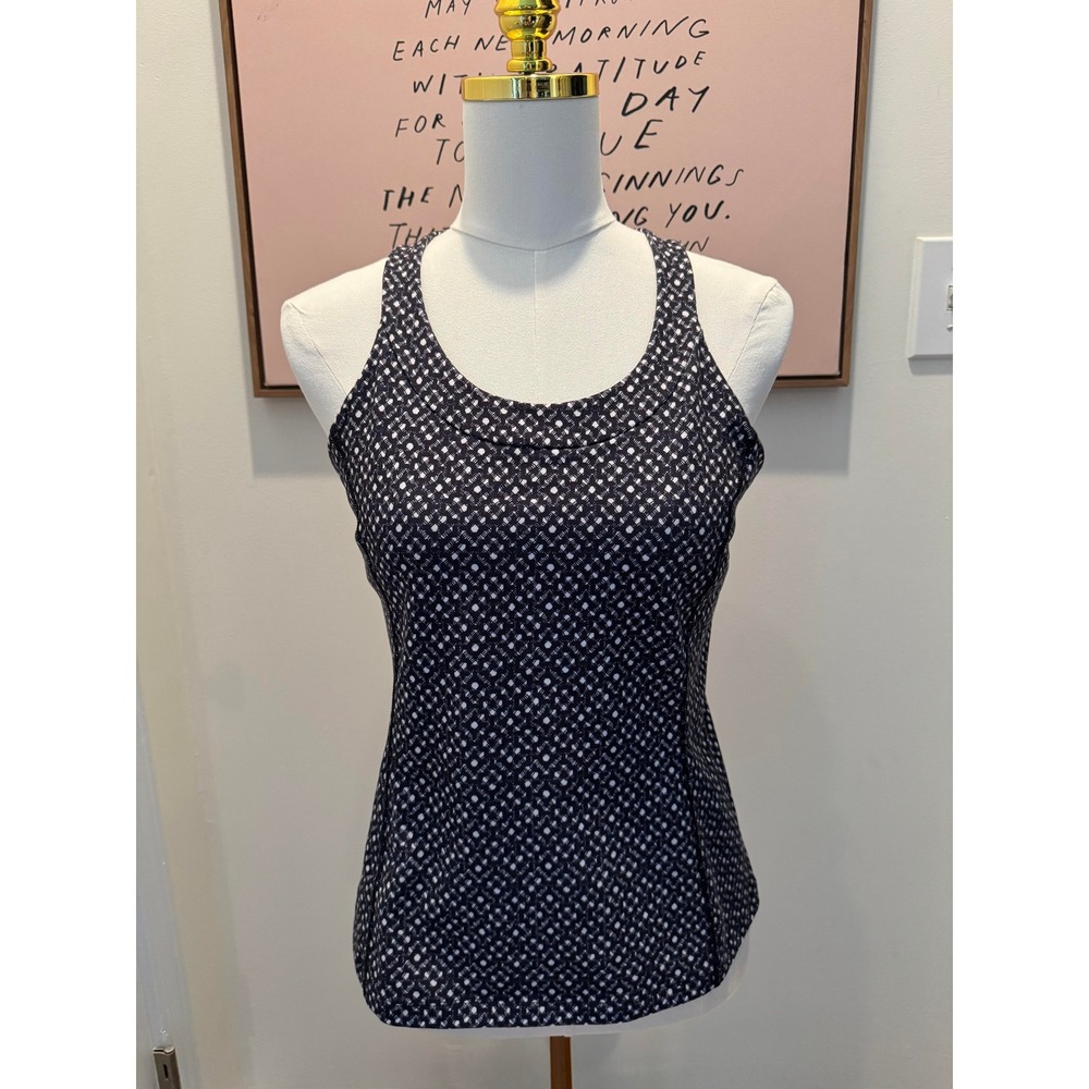 Lululemon Black White Geometric Diamond Dot Cross Back Tank Top Size 10